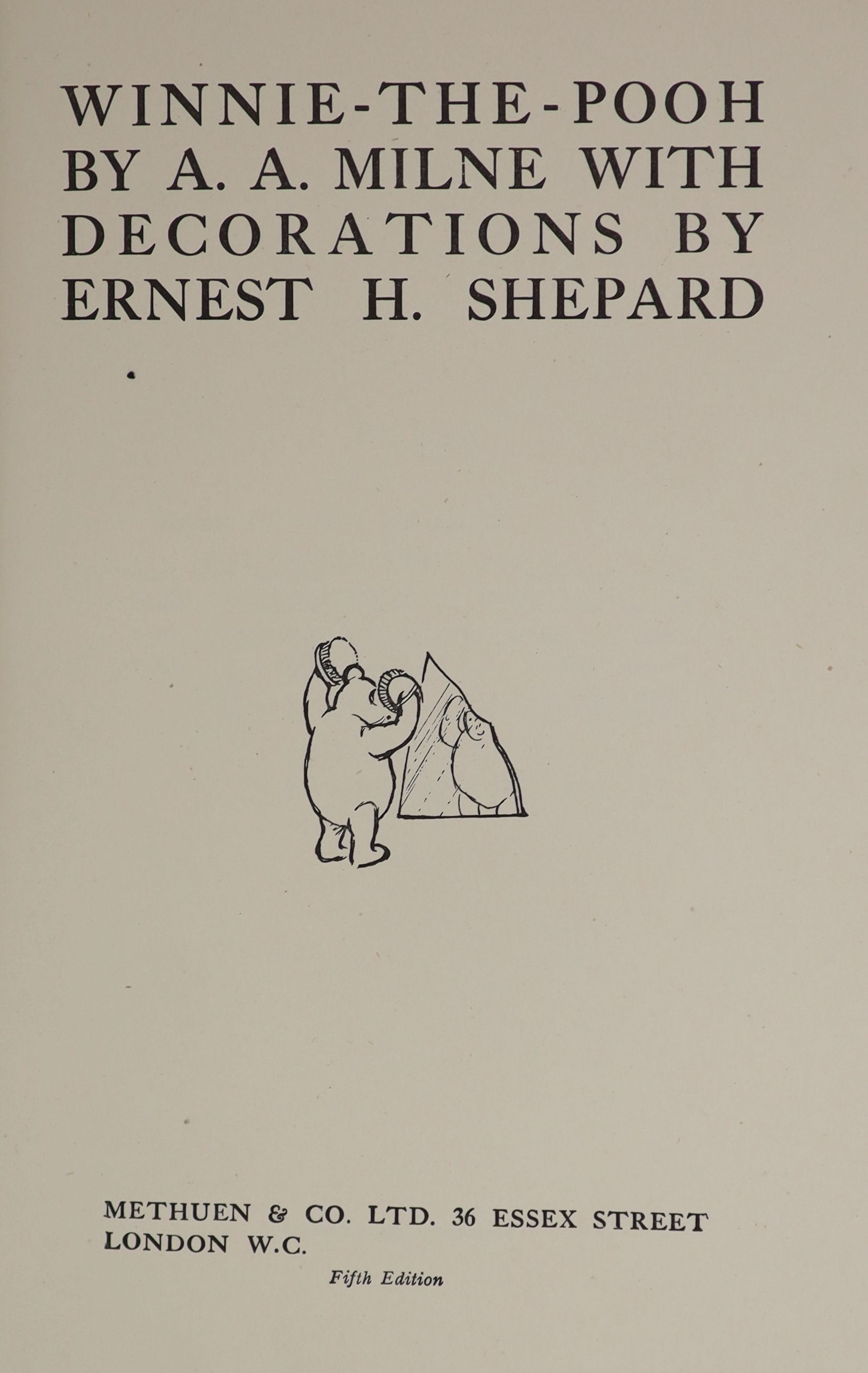 Milne, Alan Alexander - The House at Pooh Corner, 1st edition, illustrated by Ernest Shepard, 8vo, original pictorial boards, Methuen & Co. Ltd., London, 1928 and Winnie-the-Pooh, 5th edition, London, 1927 (2)